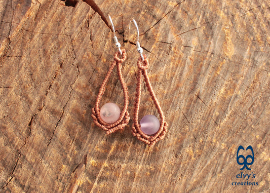 Handmade Bronze Macrame Earrings Silver Earrings with Beryl Gemstones