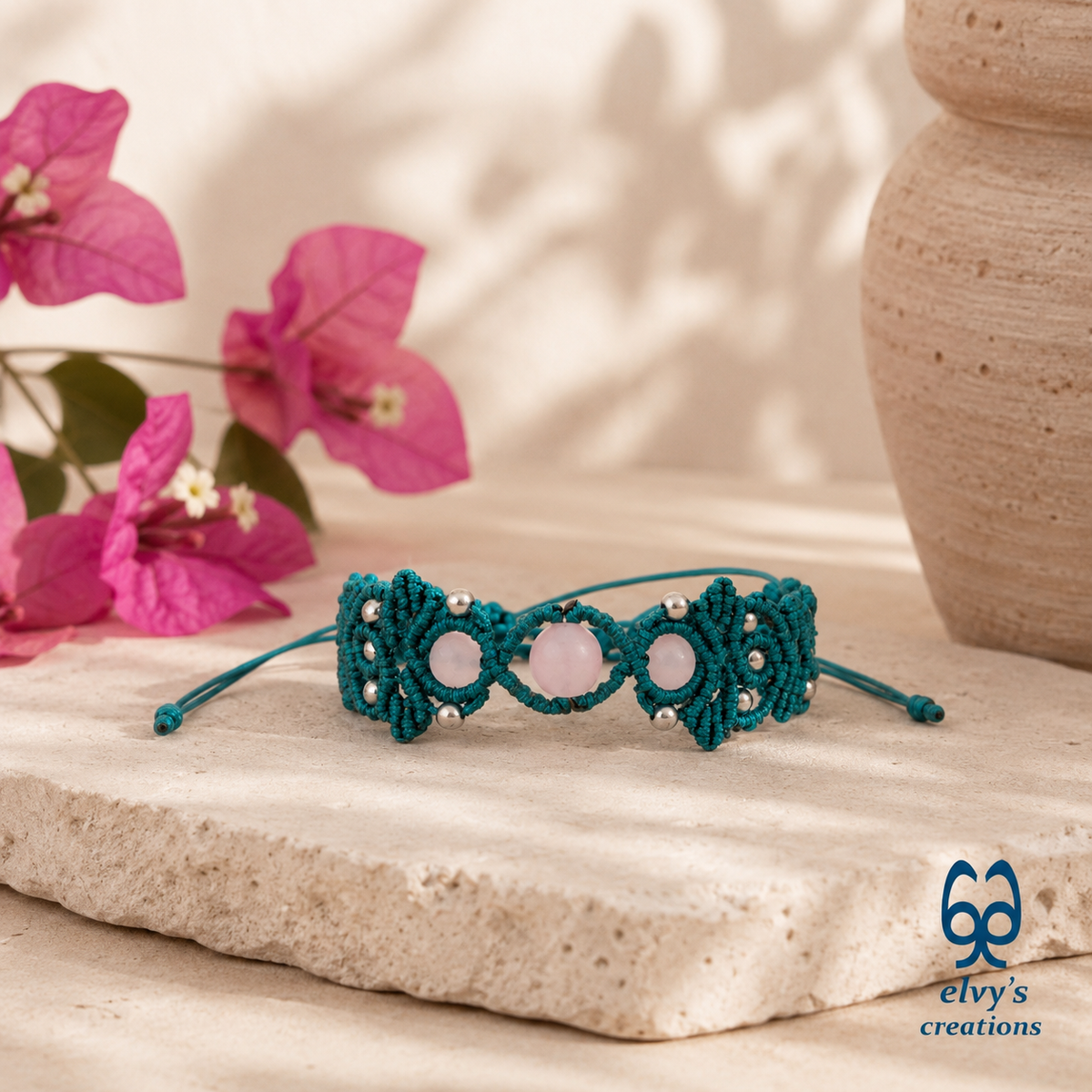 Green Macrame Bracelet with Beryl Gemstones Adjustable Green Handmade Bracelet