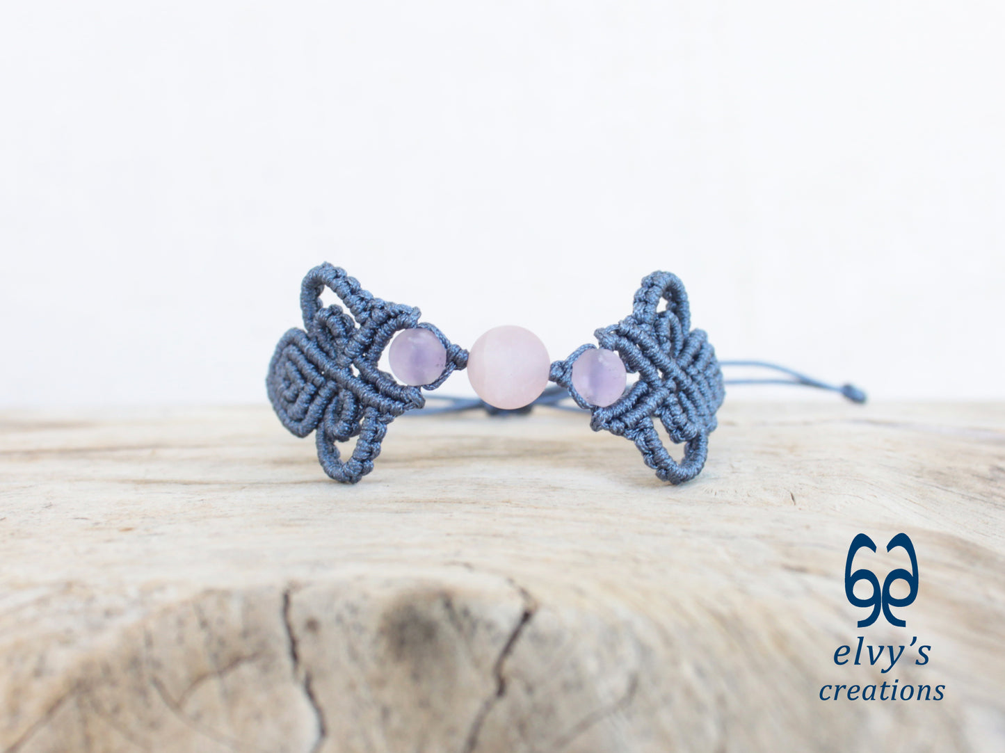 Blue Macrame Bracelet with Purple Beryl Gemstones Boho Bracelet for Women