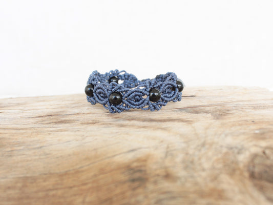 Handmade Macrame Bracelet, Black Onyx Gemstone Beaded Cuff, Unique Birthday Gift for Women or Men