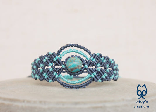 Handmade Blue Macrame Bracelet, Turquoise Gemstones Boho Summer Bracelet