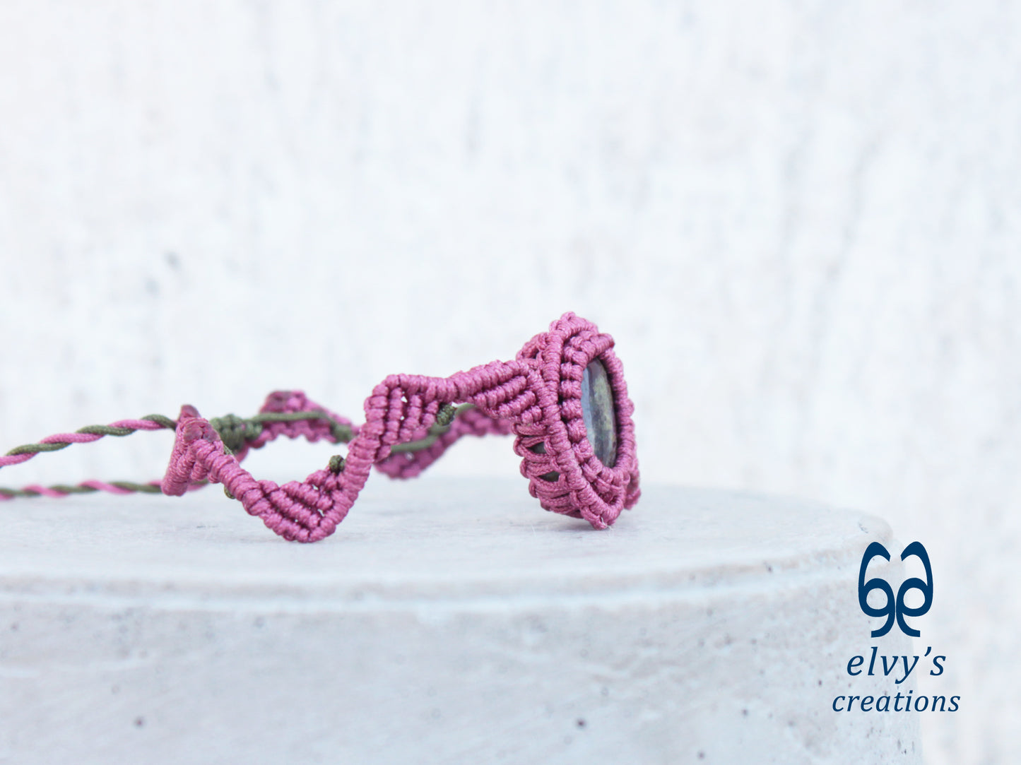 Handmade Green Macrame Bracelet Pink Bracelet with Dragon Blood Gemstone