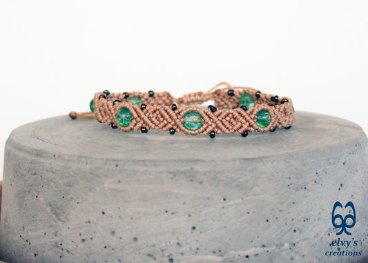Handmade Macrame Bracelet, Gemstone Beaded Cuff, Unique Birthday Gift for Women