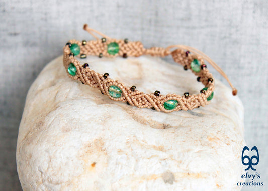Handmade Macrame Bracelet, Gemstone Beaded Cuff, Unique Birthday Gift for Women