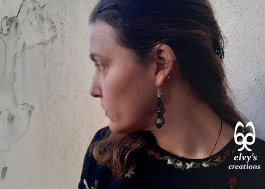 Handmade Silver Macrame Earrings,Fluorite Gemstone Beaded Earrings,Birthday Gift for Women