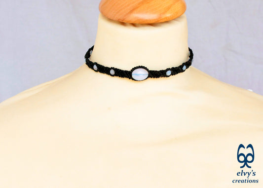 Moonstone Macrame Necklace, Beaded Macrame Choker, Unique Birthday Gift for Women or Men