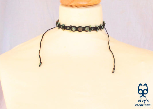 Turquoise Macrame Necklace, Beaded Macrame Choker, Unique Birthday Gift for Women