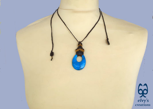 Turquoise Macrame Necklace, Beaded Macrame Choker, Unique Birthday Gift for Women