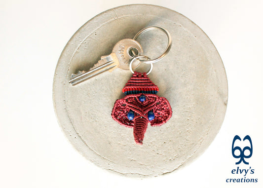 Handmade Macrame Ganesha Key Chain, Elephant Key Chain, Housewarming Gift, Small Gift for Woman and Man