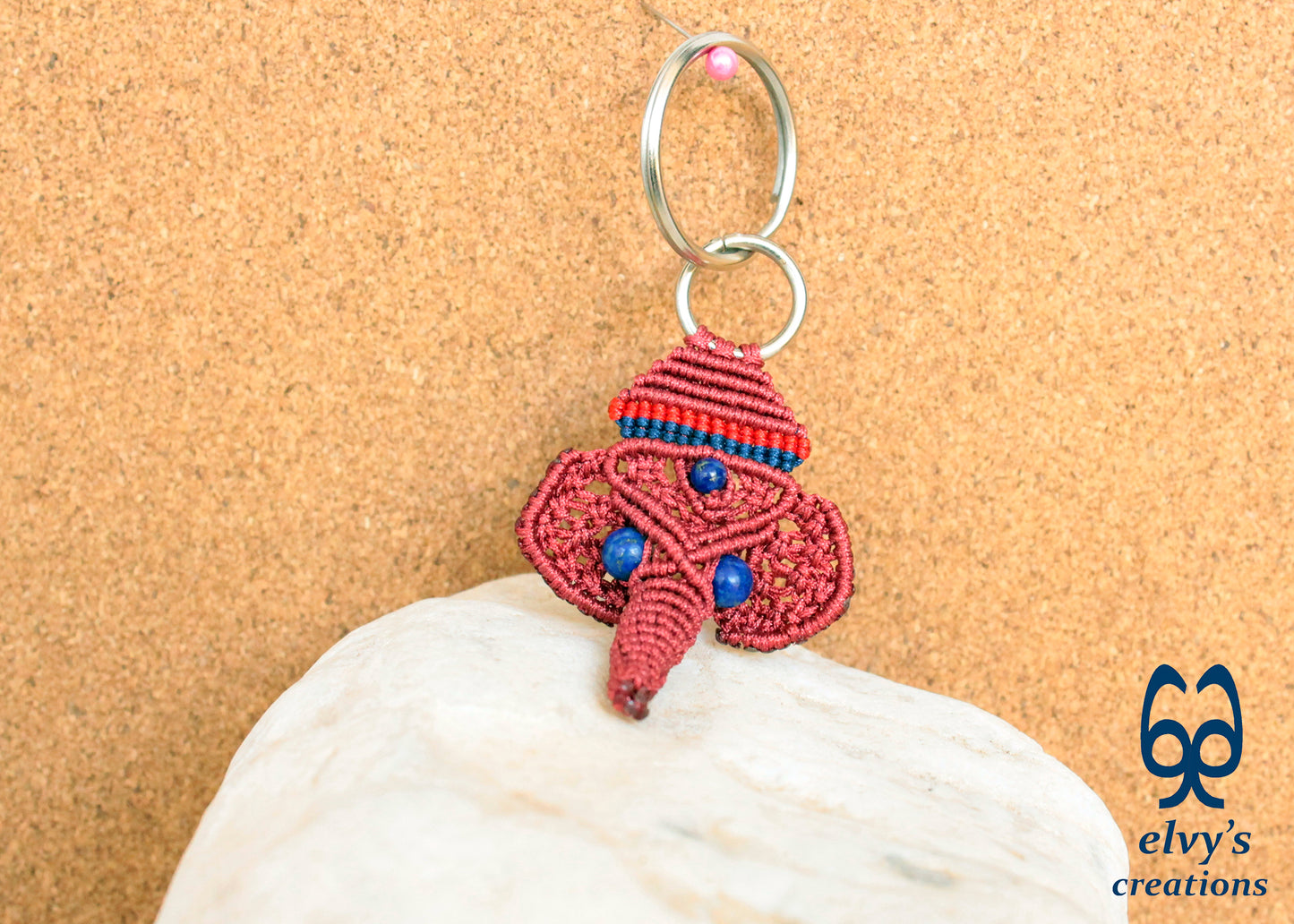 Handmade Macrame Ganesha Key Chain, Elephant Key Chain, Housewarming Gift, Small Gift for Woman and Man