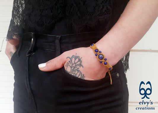 Handmade Macrame Bracelet, Gemstone Beaded Cuff, Unique Birthday Gift for Women