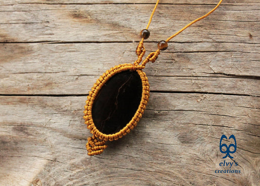 Gold Macrame Pendant with Tiger Eye Gemstones