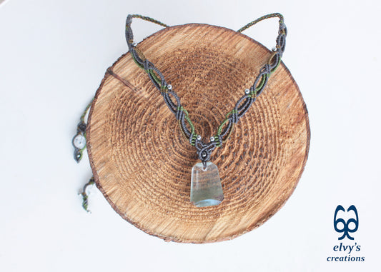 Handmade Macrame Necklace with Crystal Quartz Gemstones Crystal Necklace