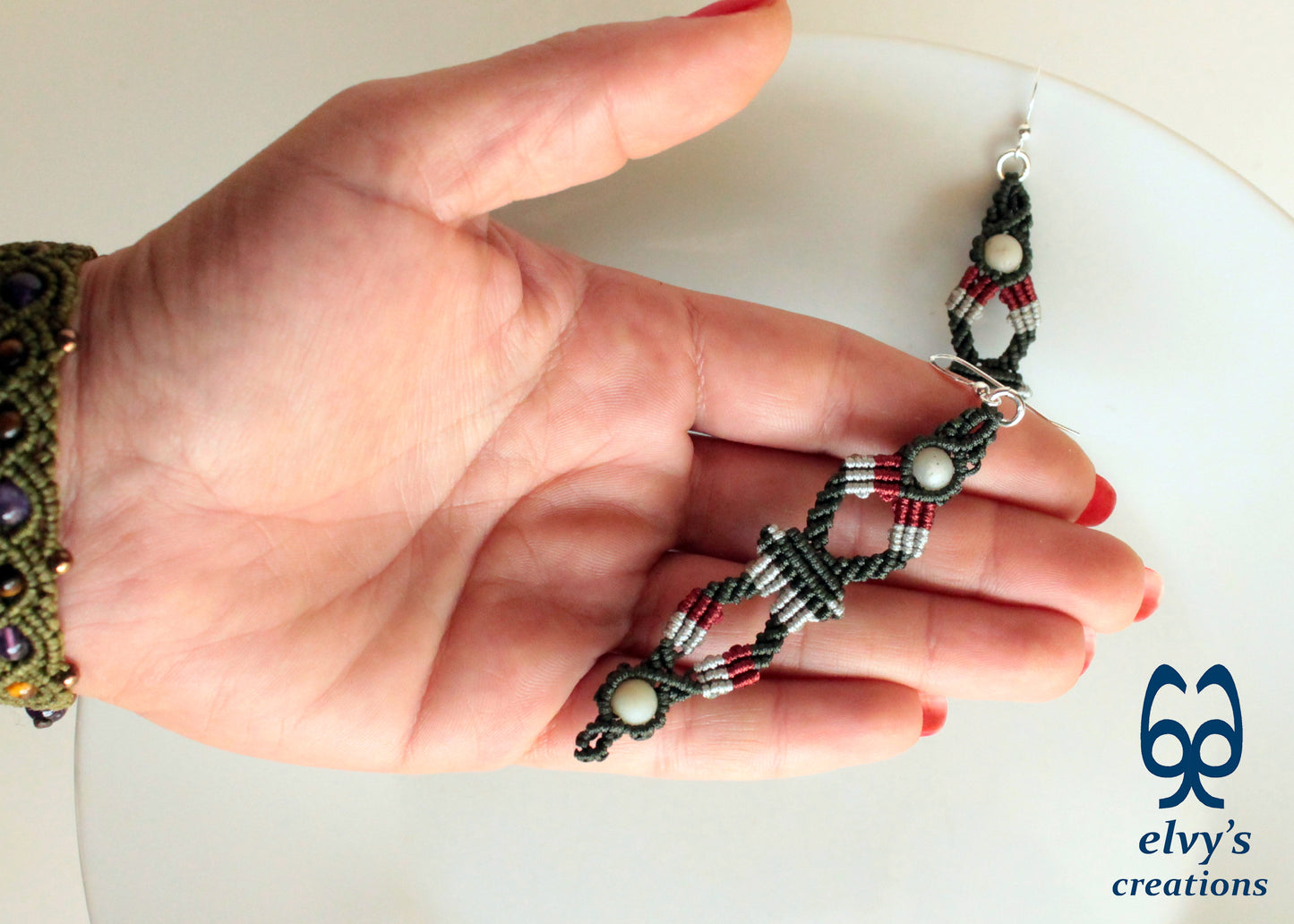 Green Macrame Earrings with Amazonite Earrings