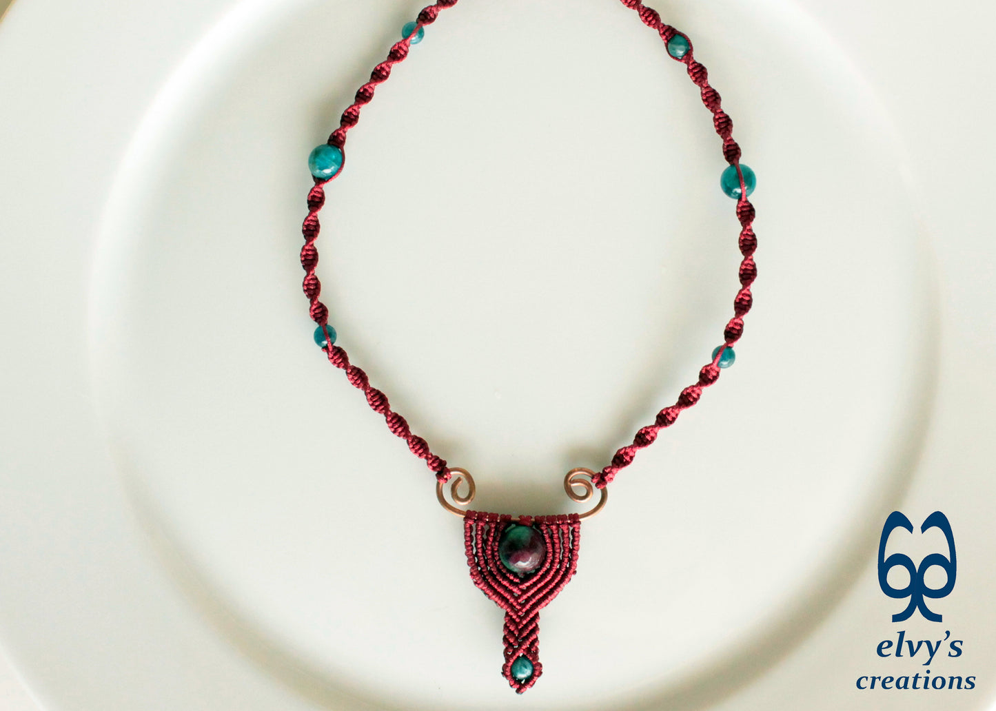 Handmade Macrame Necklace, Agate Beaded Macrame Choker, Unique Birthday Gift for Women or Men