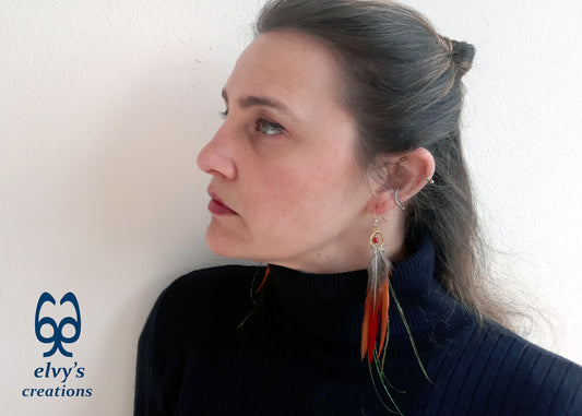 Handmade Gold Macrame Earrings, Dangle Gemstone Beads Earrings, Birthday Gift for Women