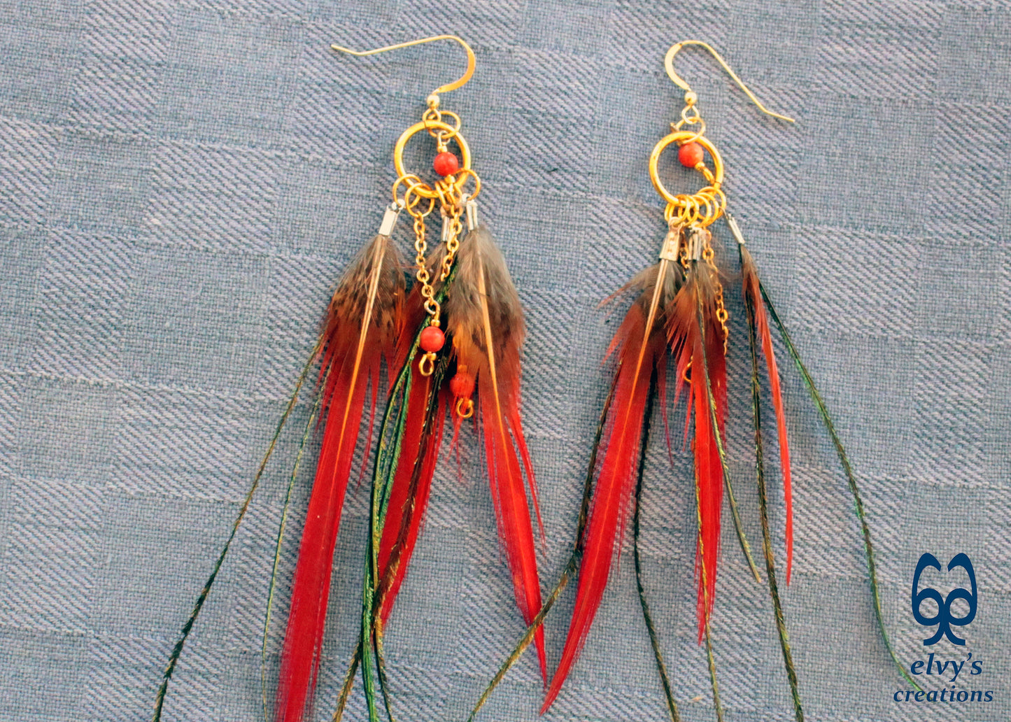 Handmade Gold Macrame Earrings, Dangle Gemstone Beads Earrings, Birthday Gift for Women