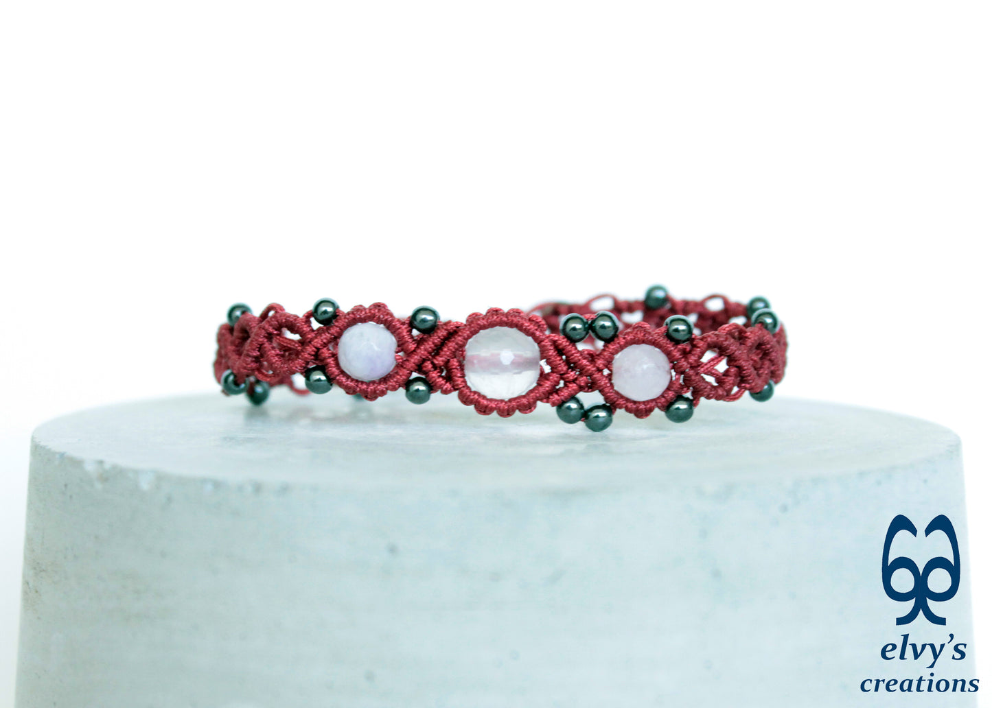 Blue Macrame Bracelet with Crystal Quartz Gemstones