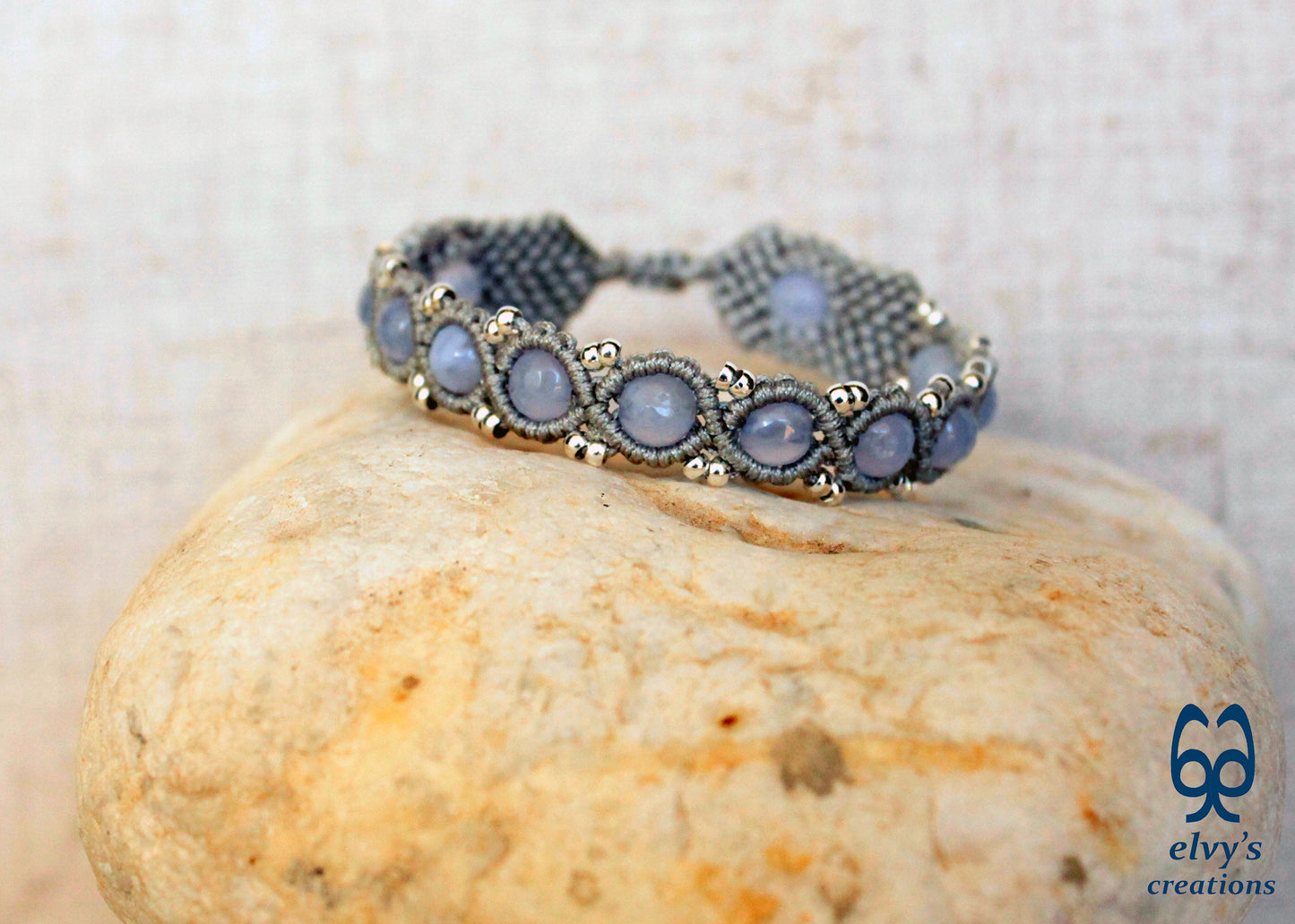 Handmade Macrame Bracelet, Crystal Gemstone Beaded Cuff, Unique Birthday Gift for Women