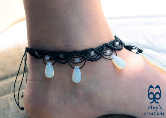 Handmade Macrame Anklet Bracelet Barefoot Sandals With Moonstones