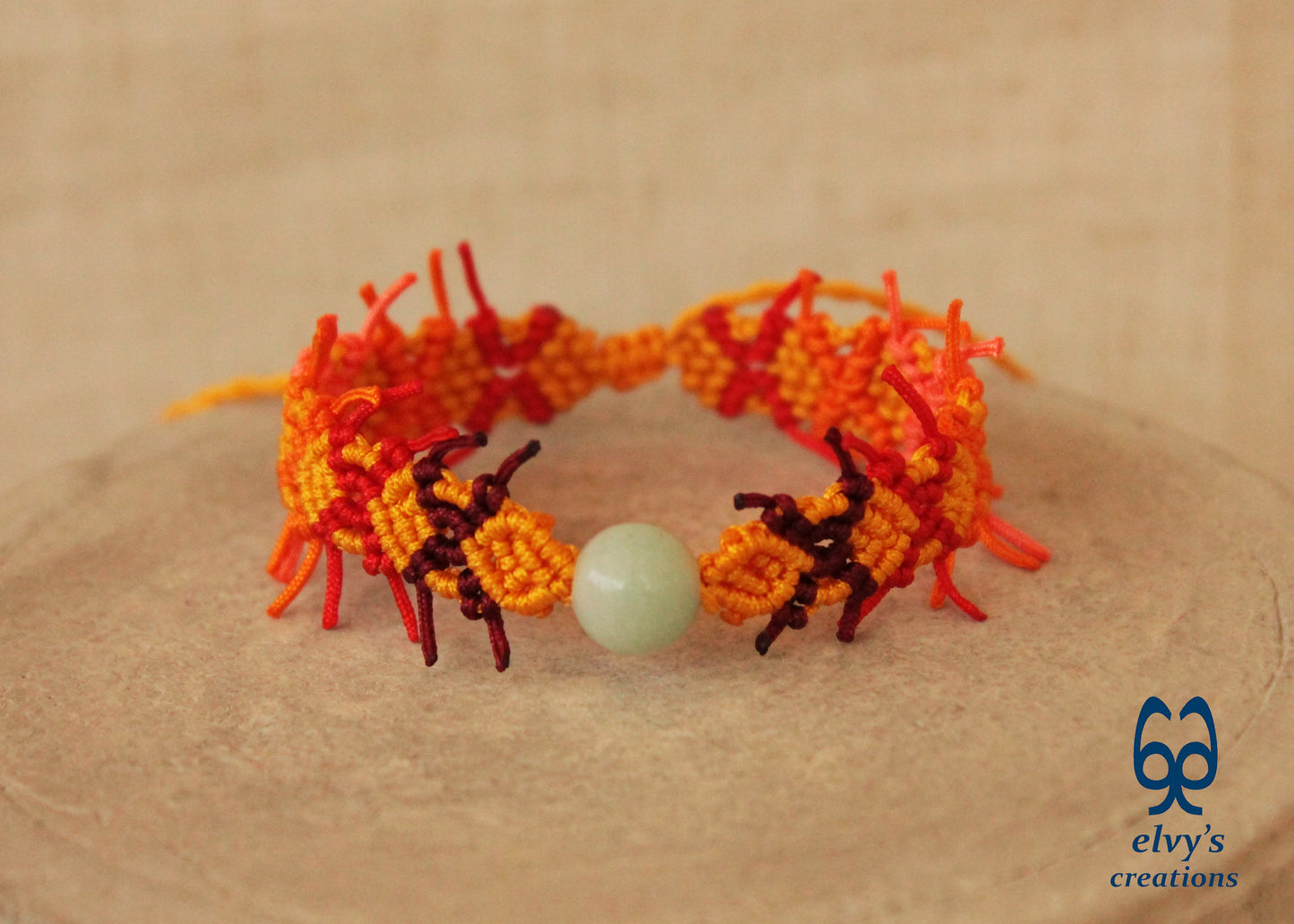 Yellow and Orange Macramé Bracelet with Quartz Gemstone
