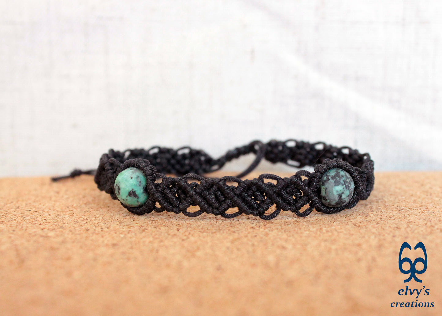 Turquoise Macrame Bracelet, Gemstone Beaded Cuff, Unique Birthday Gift for Women