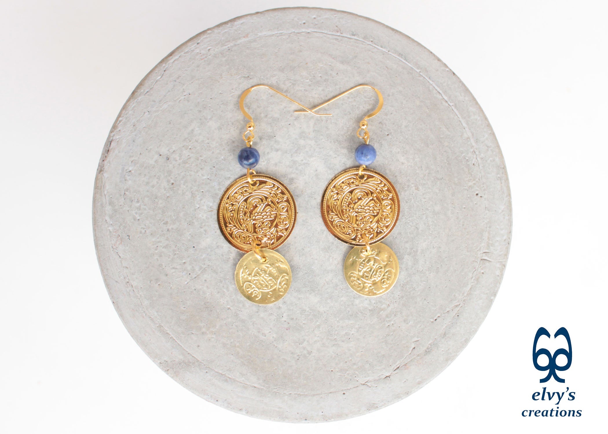 Ancient Roman Agrippa Coin 14k Gold Earrings | Baltinester