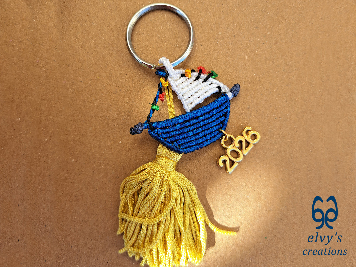 Macrame Boat New Year's Lucky Charm 2026 - Blue Key Chain