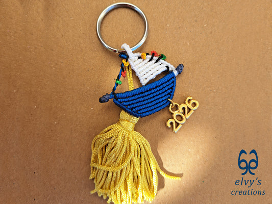 Macrame Boat New Year's Lucky Charm 2026 - Blue Key Chain