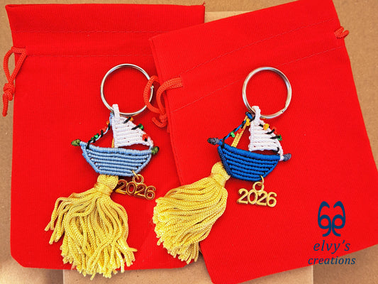 Macrame Boat New Year's Lucky Charm 2026 - Blue Key Chain