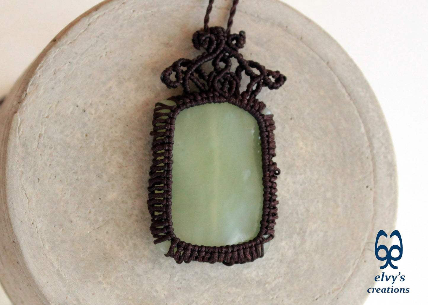 Handmade Brown Macrame Necklace with Chalcedony Gemstone Adjustable Lace Necklace