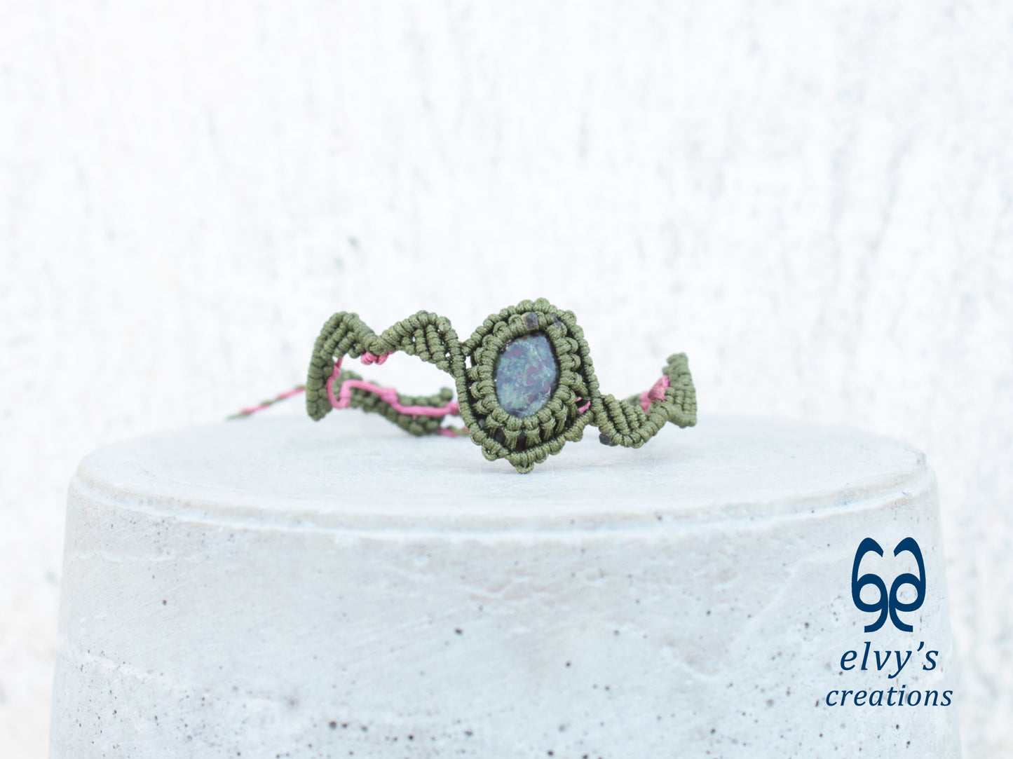 Handmade Green Macrame Bracelet Pink Bracelet with Dragon Blood Gemstone