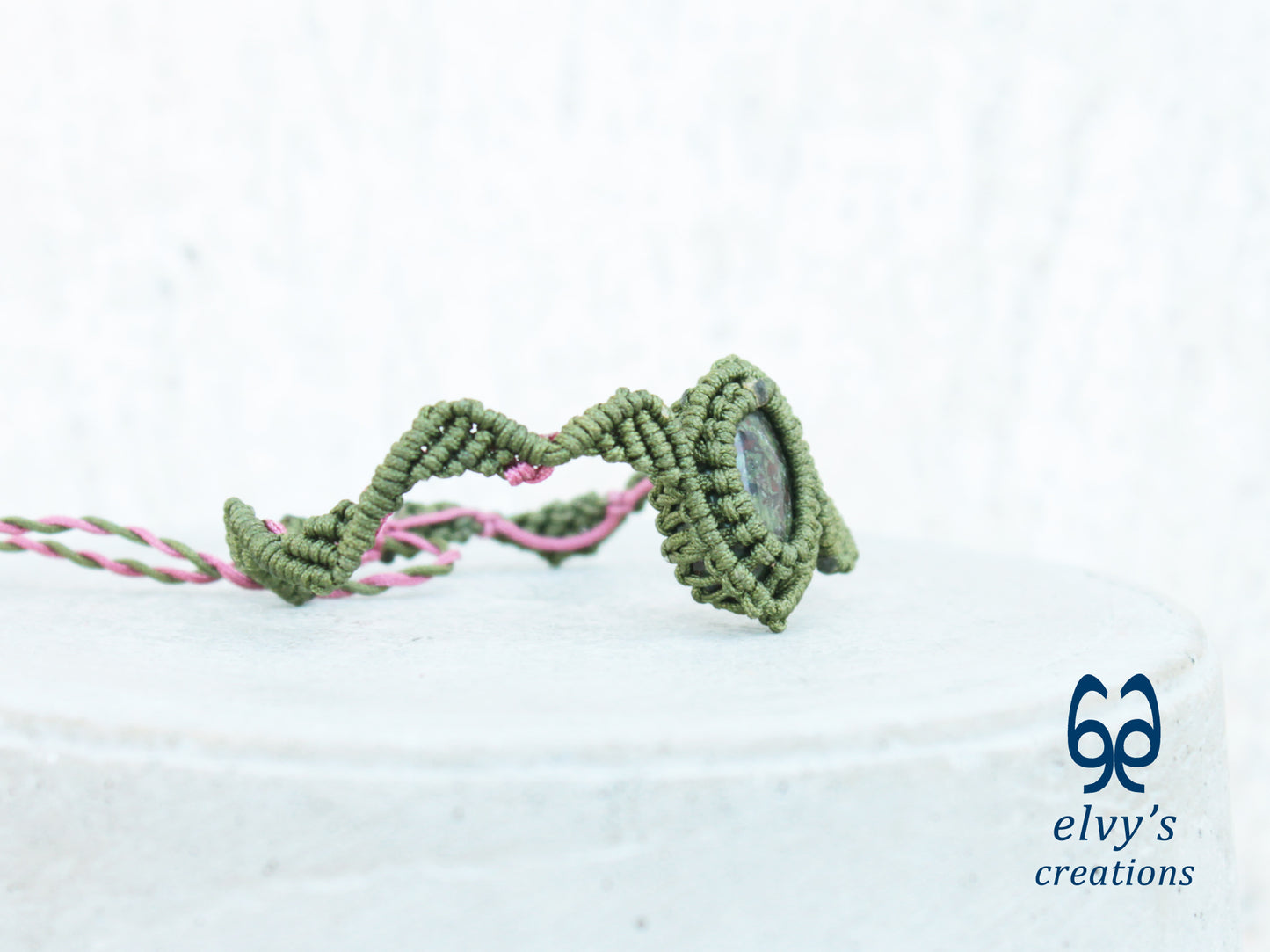 Handmade Green Macrame Bracelet Pink Bracelet with Dragon Blood Gemstone
