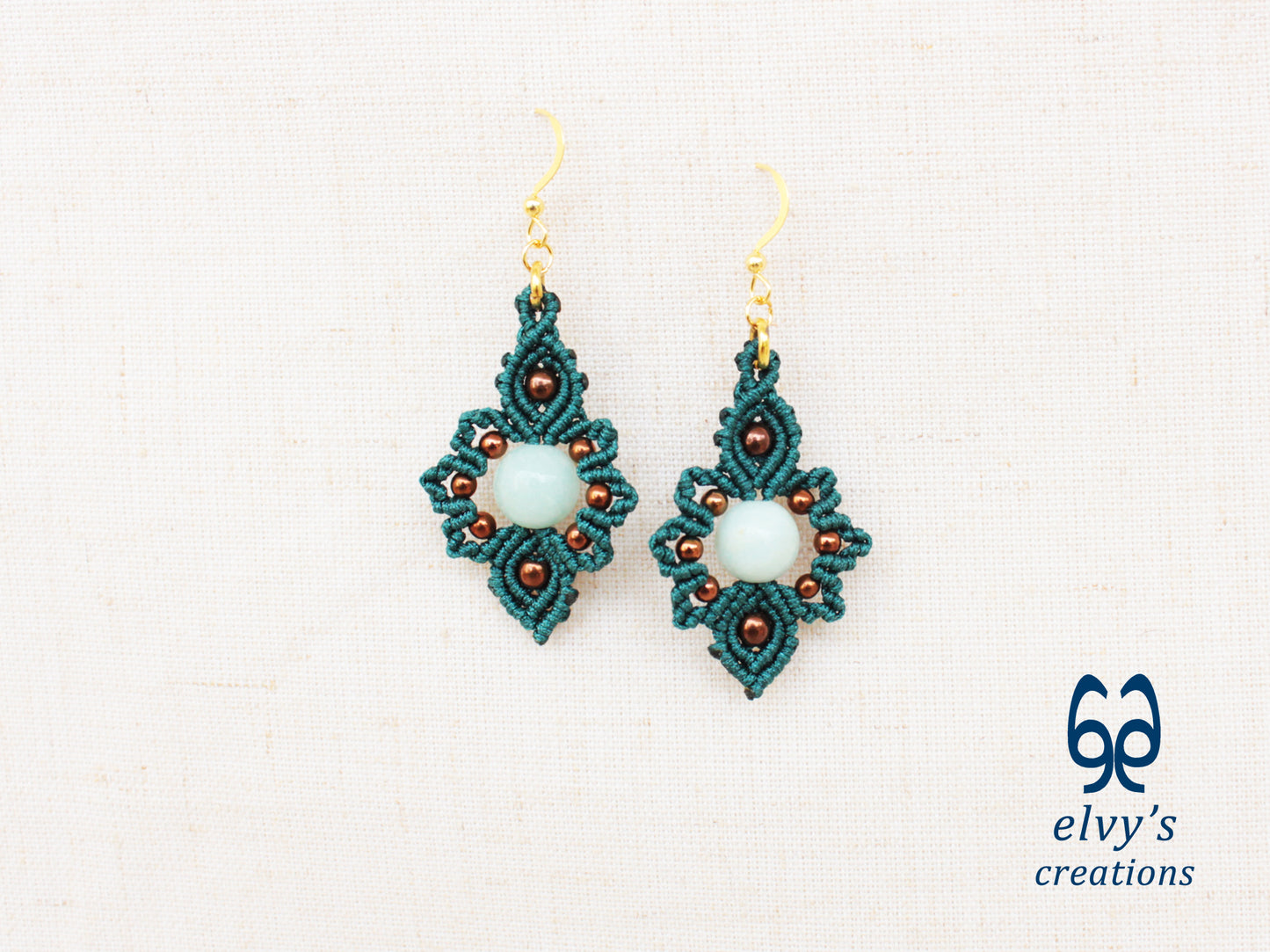 Handmade Emerald Green Macrame Earrings with Chalcedony Gemstones