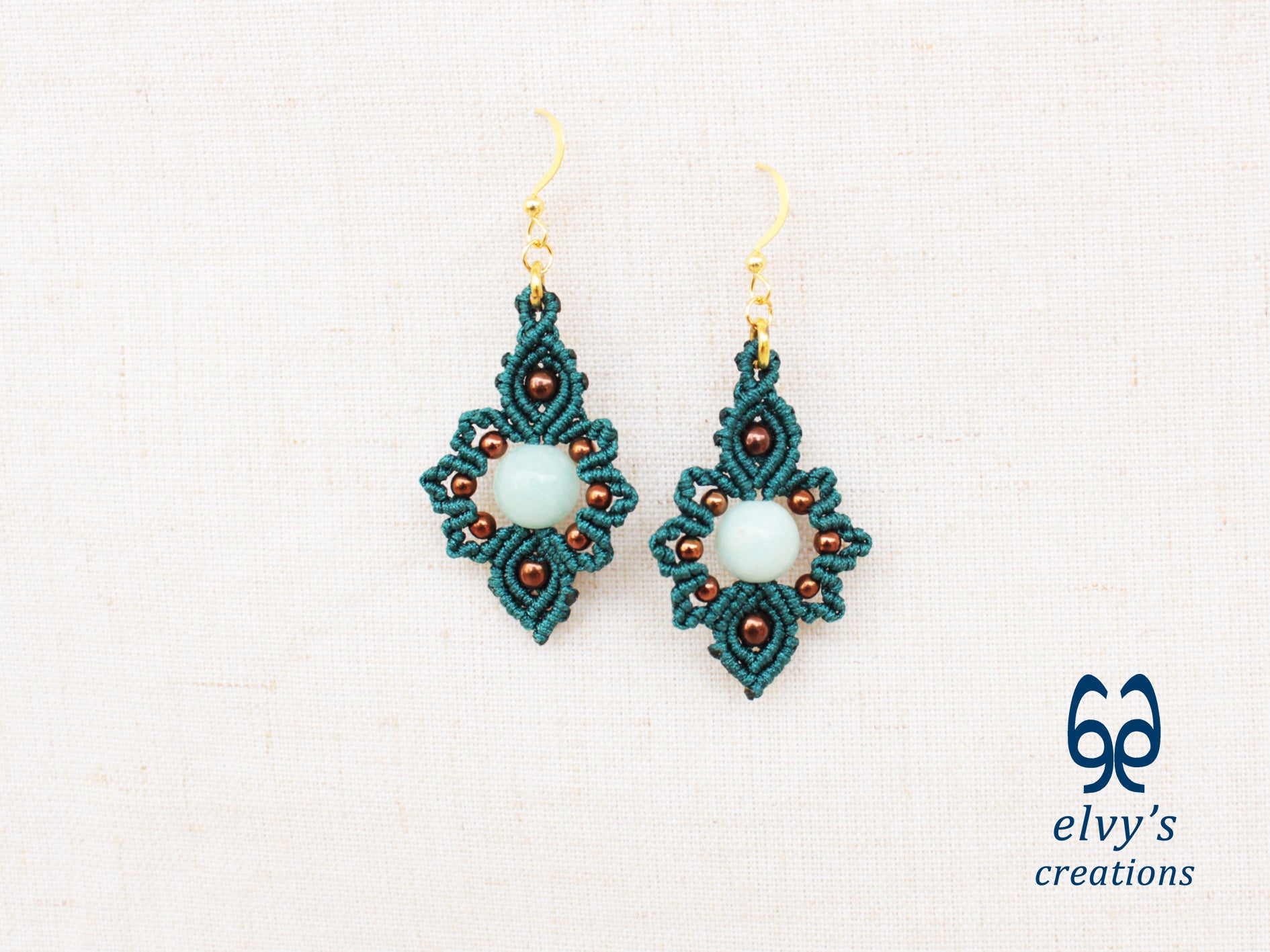 Handmade Emerald Green Macrame Earrings with Chalcedony Gemstones