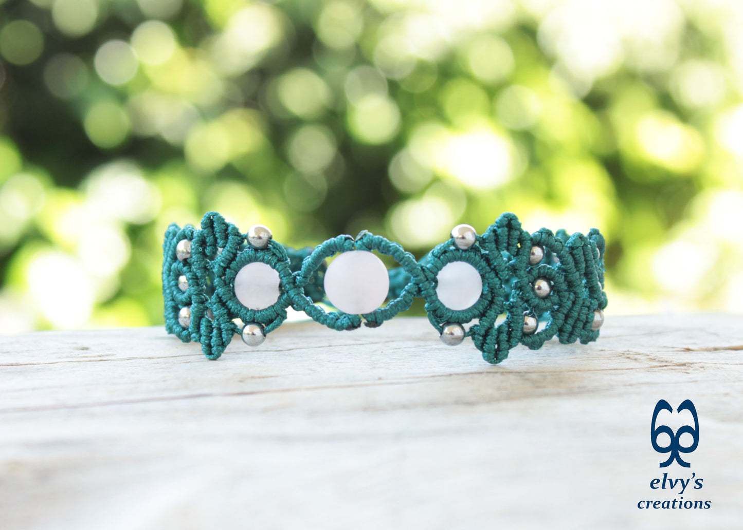 Green Macrame Bracelet with Beryl Gemstones Adjustable Green Handmade Bracelet