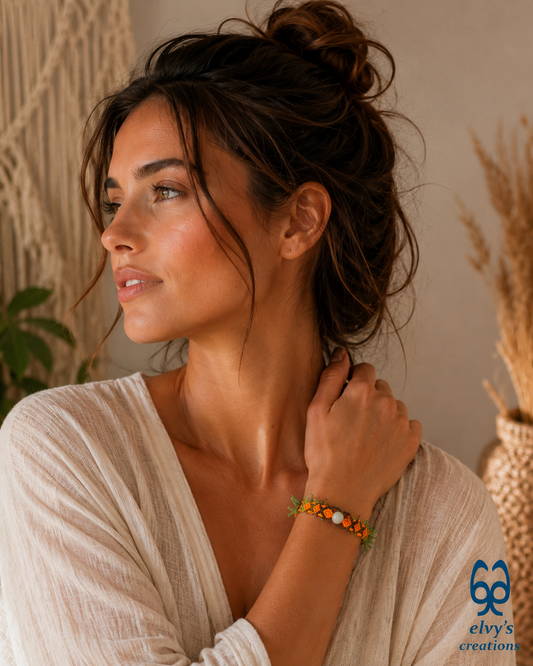 Yellow Macrame Bracelet with Quartz Gemstones Green Milky Quartz Cuff