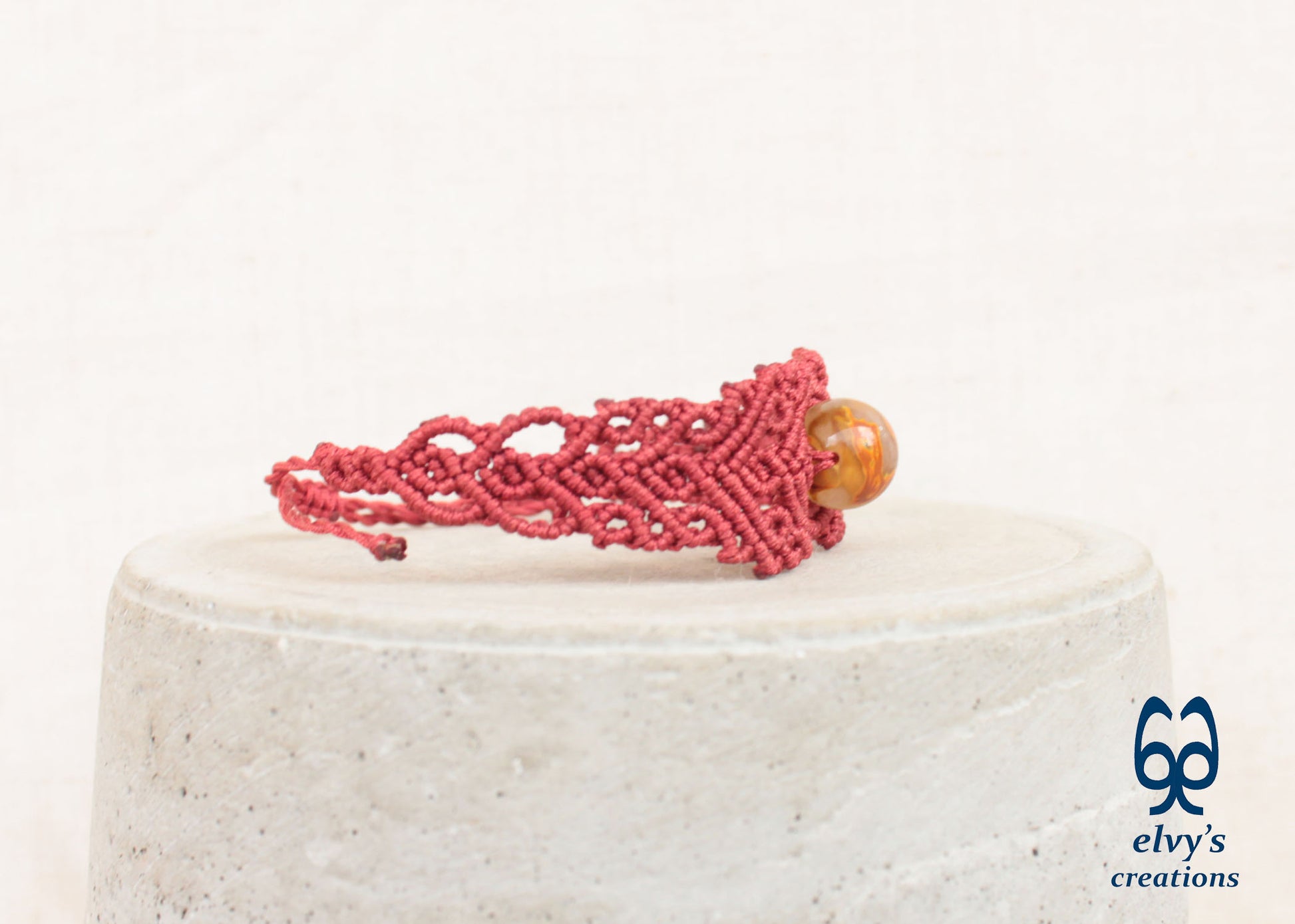 Red Macrame Bracelet with Crystal Quartz Gemstone, Handmade Unique Birthday Gift for Women