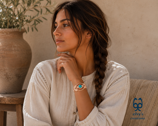 Handmade Pink Macrame Bracelet, Turquoise Gemstones Boho Summer Bracelet