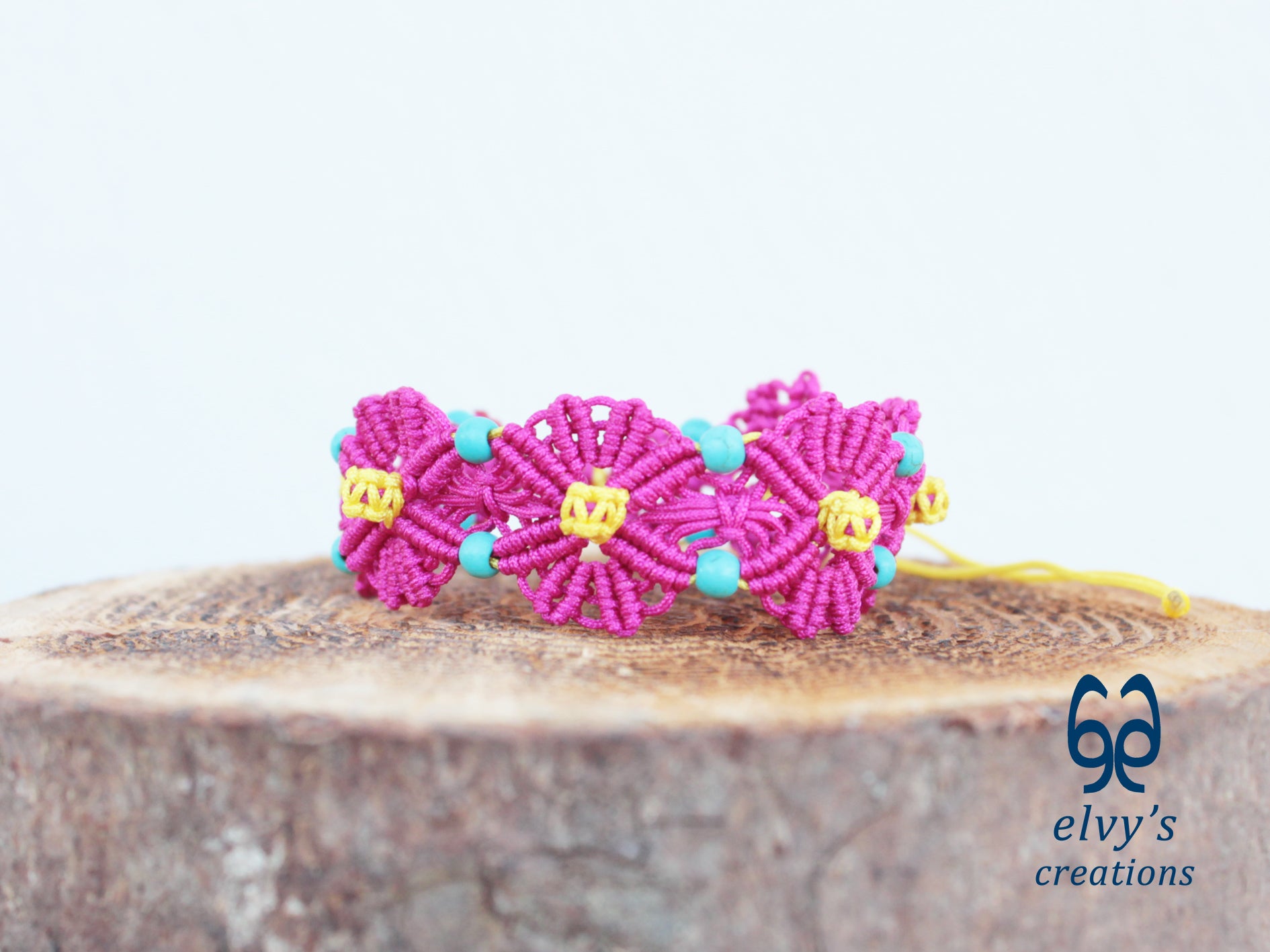 Handmade Pink Macrame Bracelet with Turquoise Gemstones