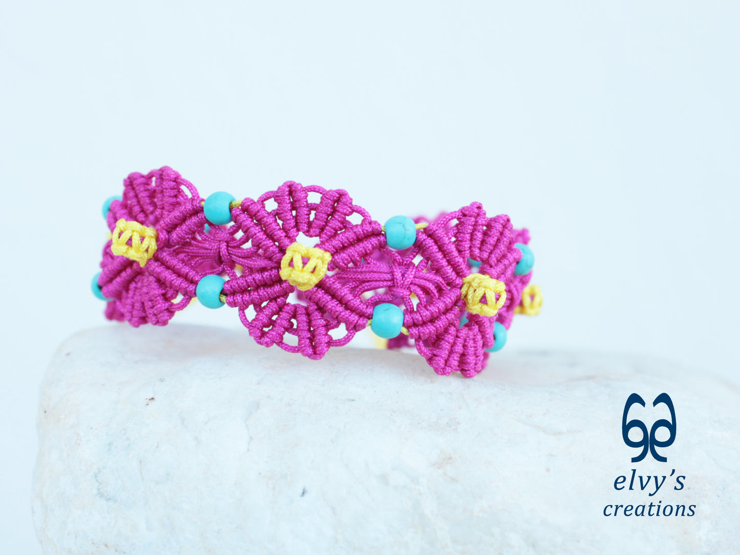 Handmade Pink Macrame Bracelet with Turquoise Gemstones