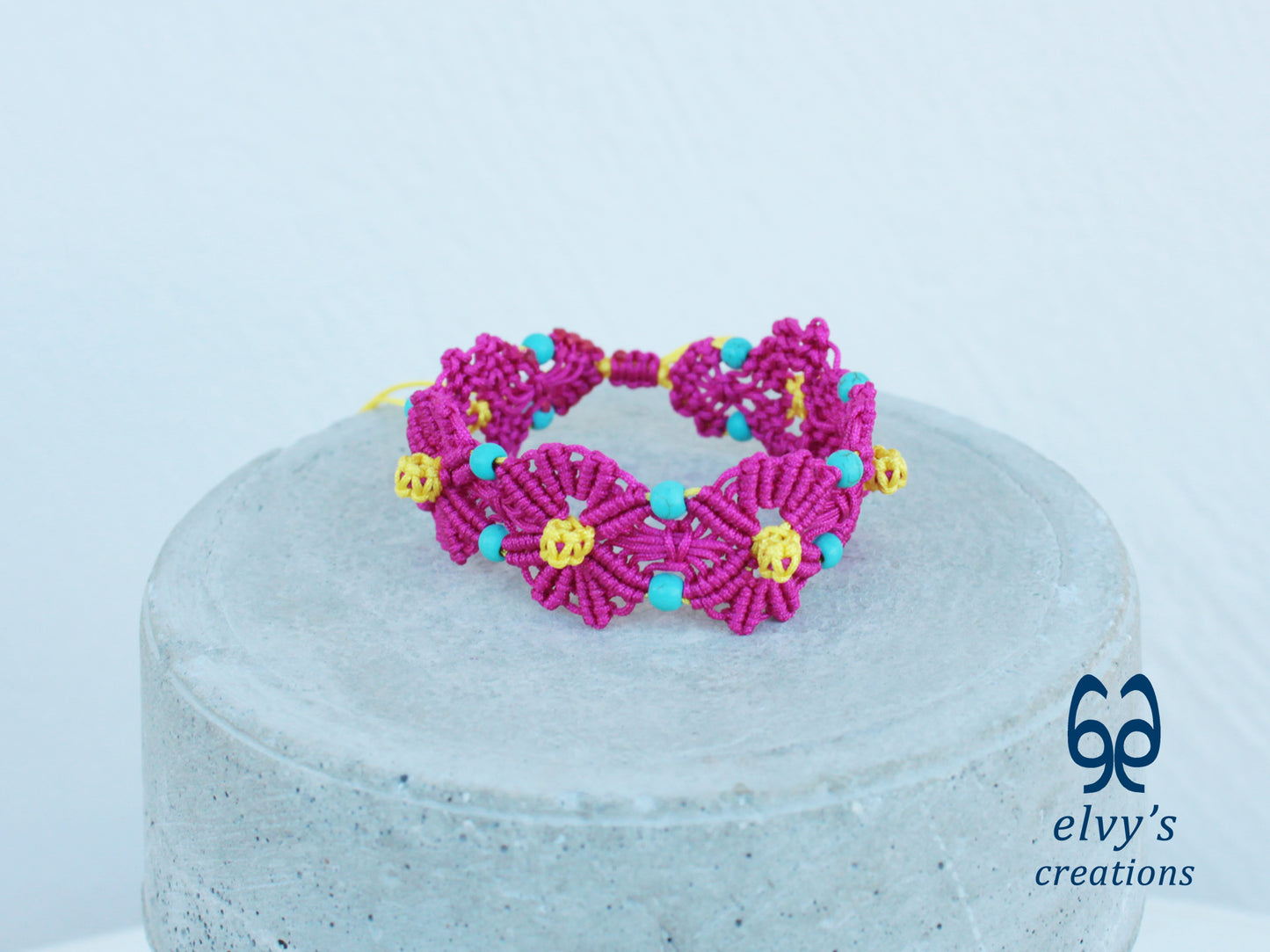 Handmade Pink Macrame Bracelet with Turquoise Gemstones