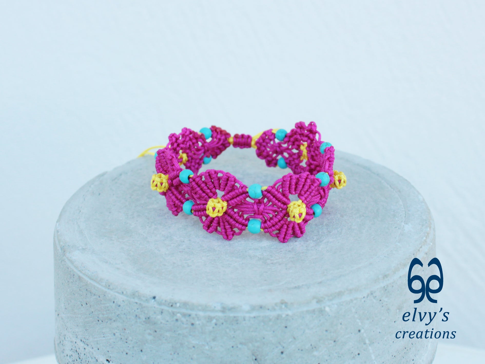 Handmade Pink Macrame Bracelet with Turquoise Gemstones