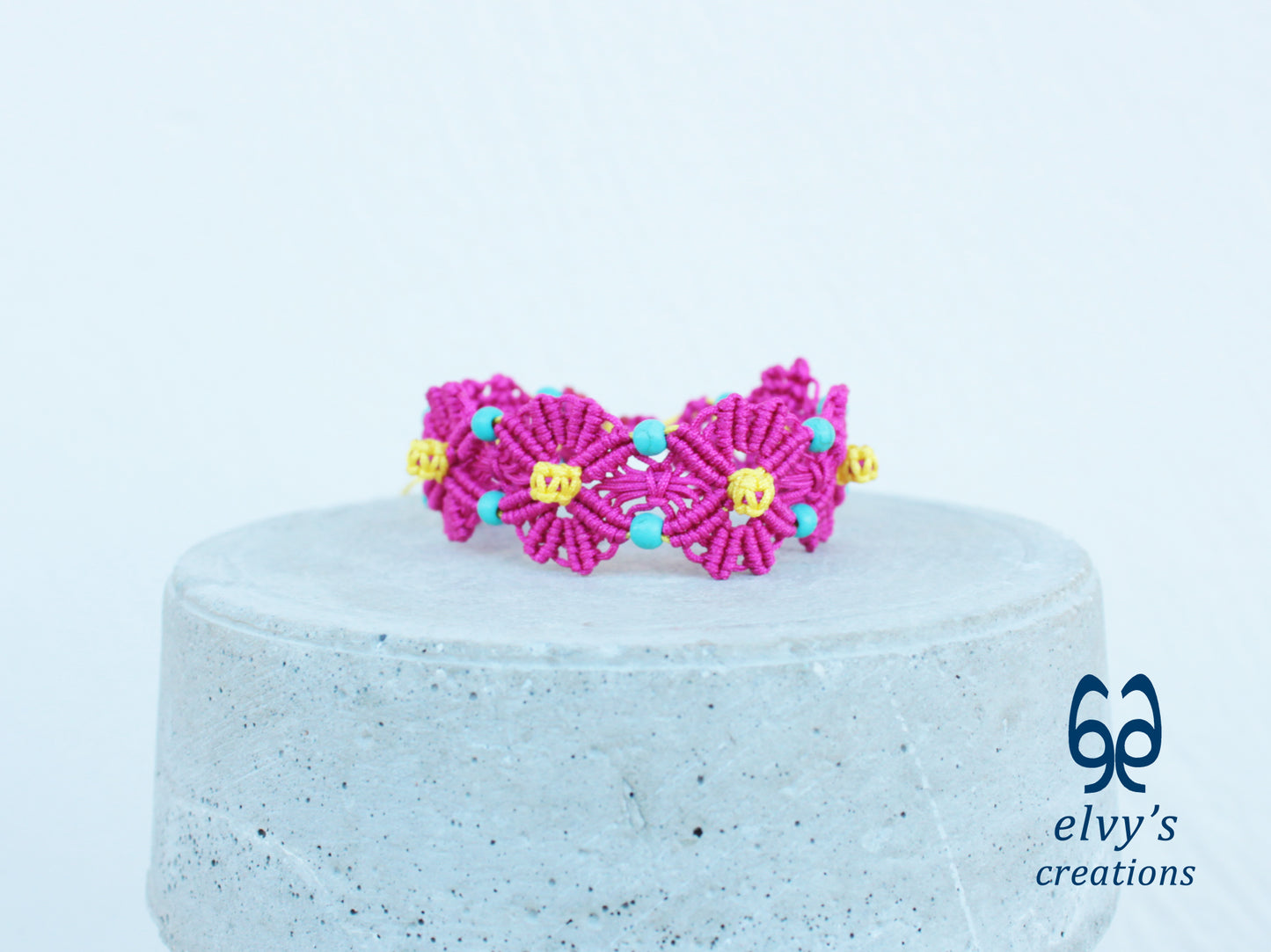 Handmade Pink Macrame Bracelet with Turquoise Gemstones