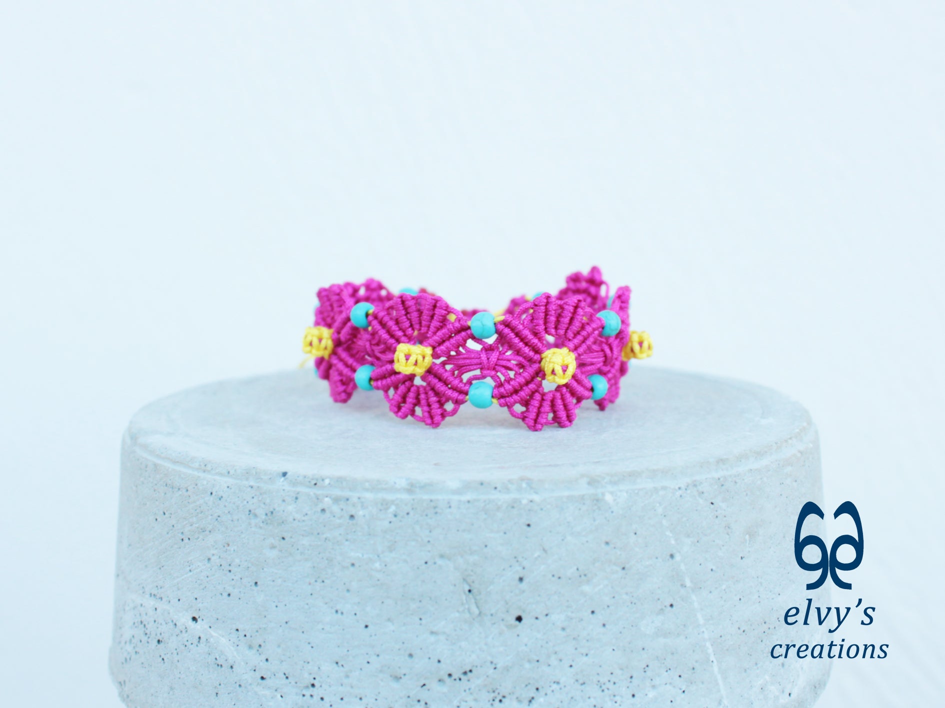 Handmade Pink Macrame Bracelet with Turquoise Gemstones