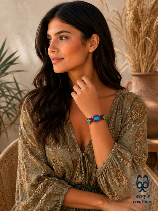 Blue Macrame Bracelet Turquoise Lace Wrapped Gemstone Adjustable Bracelet