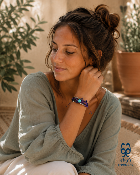 Purple Macrame Bracelet Aventurine Gemstones Brown Adjustable Lace Bracelet Birthday Gift for Women