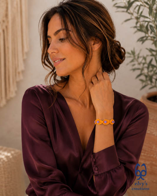 Handmade Macrame Yellow Macrame Bracelet for Woman Adjustable Bracelet for Gift, Κίτρινο Μακραμέ Βραχιόλι 