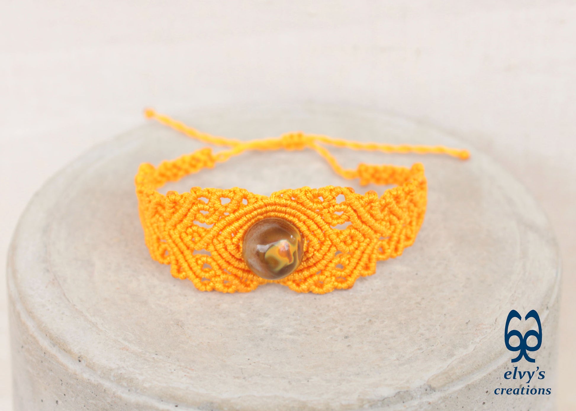 Yellow Macrame Bracelet with Crystal Quartz Gemstone, Handmade Unique Birthday Gift for Women