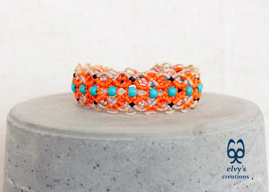 Beige Macrame Bracelet Adjustable Macrame Bracelet Turquoise Gemstones Gift for Women